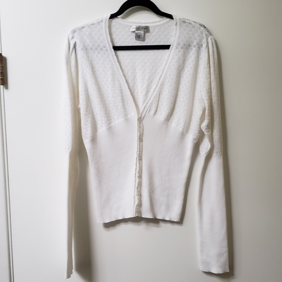 Newport News Sweaters - White v-neck crochet Cardigan
